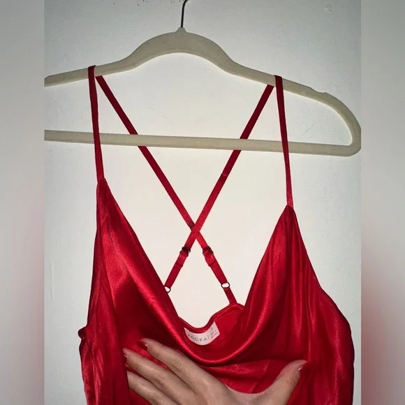 Kookai Red Satin Slip Dress with cowl neck size 36 ( us 4) - Picture 3 of 5